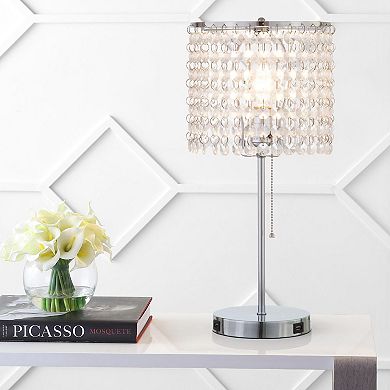 FC Design Set of 2 Modern 19"H Sparkling Acrylic Faux Crystal Beads Table Lamp With USB Charging Ports