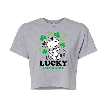 Juniors' Peanuts Lucky As Can Be Cropped Tee