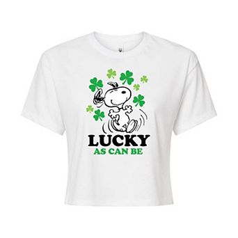 Juniors' Peanuts Lucky As Can Be Cropped Tee