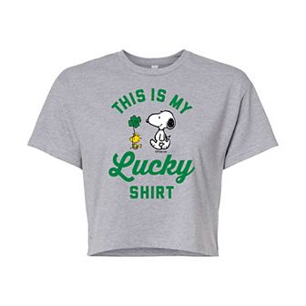Juniors' Peanuts My Lucky Shirt Cropped Tee