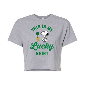 Juniors' Peanuts My Lucky Shirt Cropped Tee