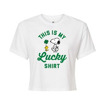 Juniors' Peanuts My Lucky Shirt Cropped Tee