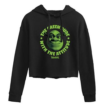 Juniors' Shrek Green Dude Attitude Cropped Hoodie