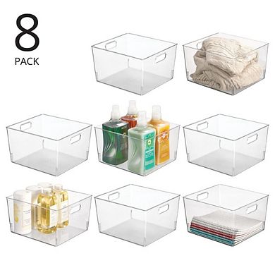 mDesign Large Plastic Household Storage Organizer Bin - Handles, 8 Pack, Clear