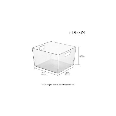 mDesign Large Plastic Household Storage Organizer Bin - Handles, 8 Pack, Clear
