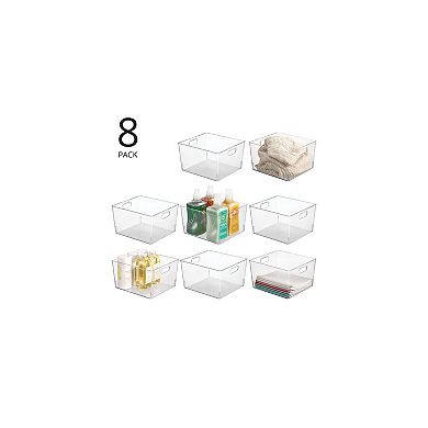 mDesign Large Plastic Household Storage Organizer Bin - Handles, 8 Pack, Clear