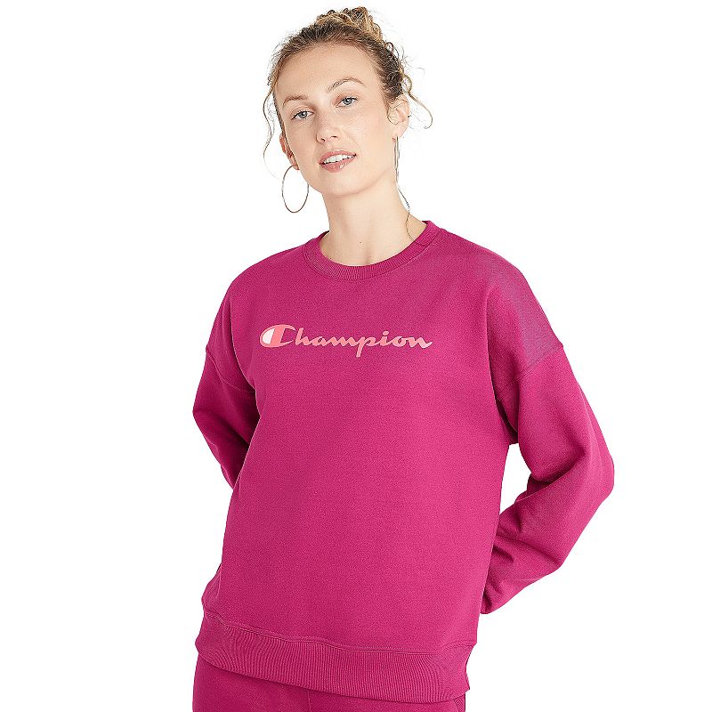 UPC 194959868825 product image for Women's Champion Powerblend Fleece Boyfriend Sweatshirt, Size: Small, Dark Pink | upcitemdb.com