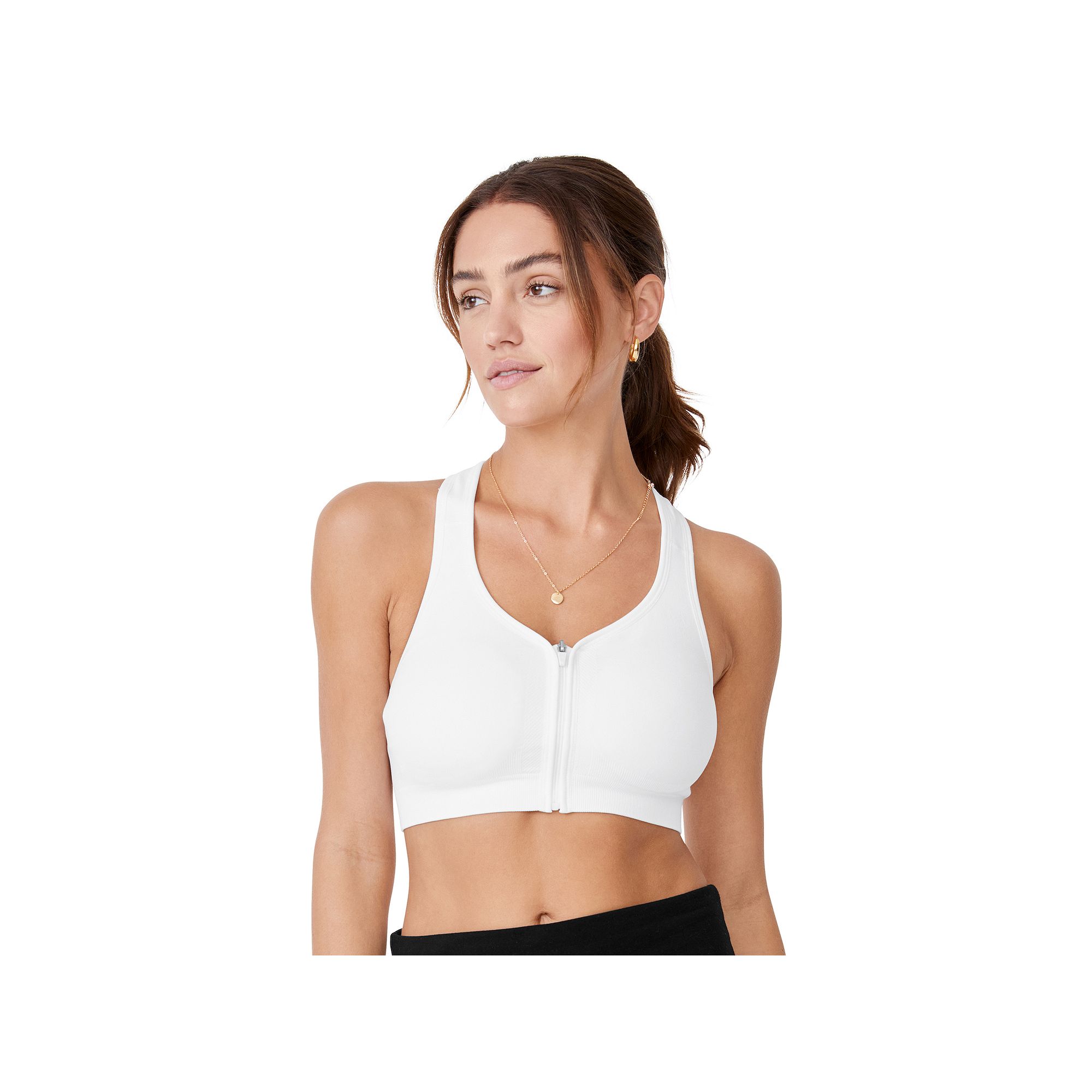 Jockey Sport® Zip Front Seam Free Sports Bra, Womens, Size: Large, Pure W