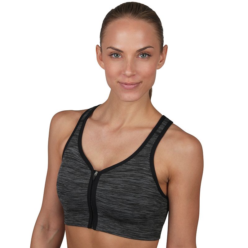 Jockey Sport® Zip Front Seam Free Sports Bra, Women's, Size: XL, Deep Black Space Dye