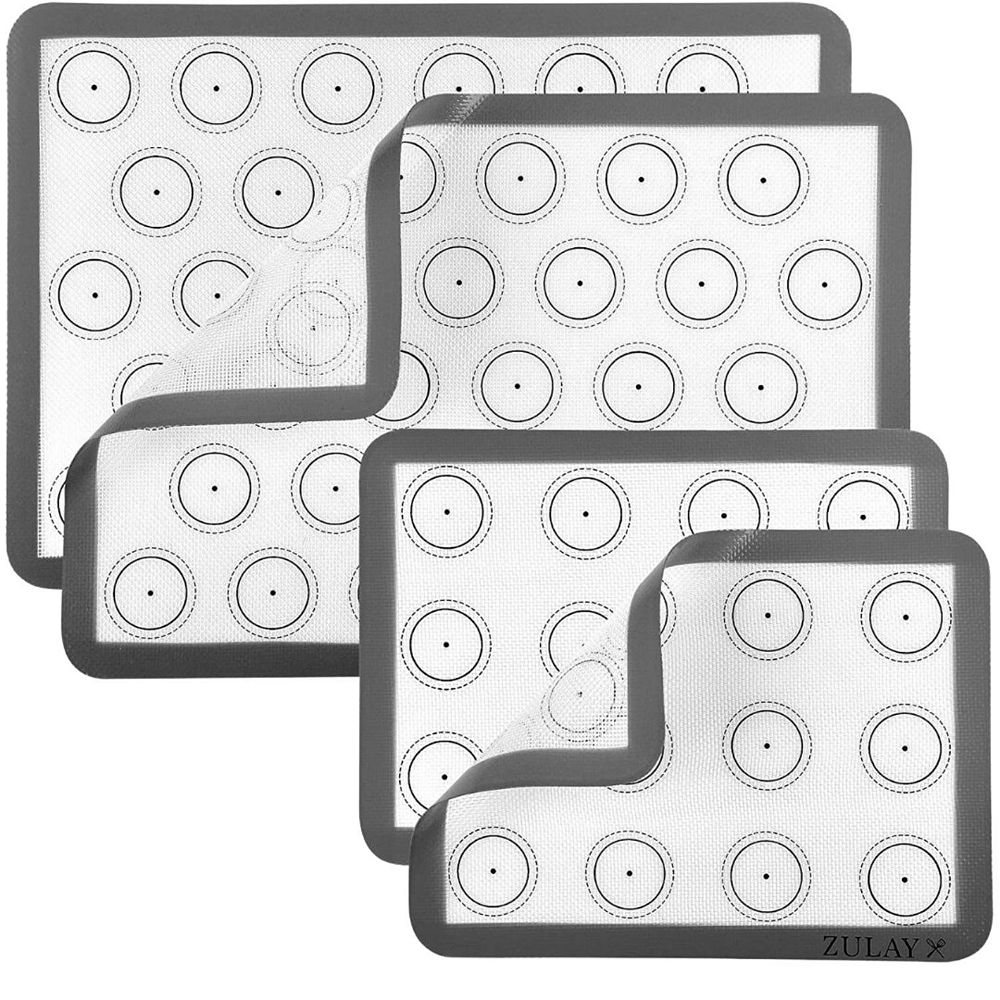 Zulay Kitchen Macaron Silicone Baking Mats - 4 Piece Set - Gray