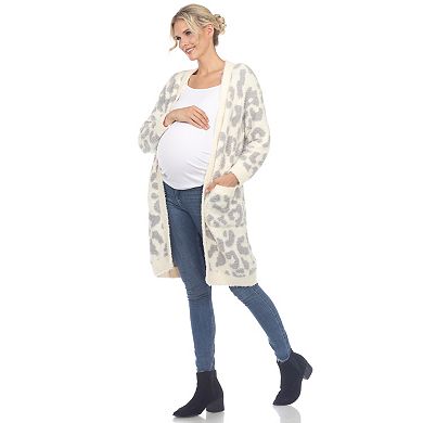 Maternity Leopard Print Open Front Sherpa Coat