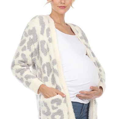 Maternity Leopard Print Open Front Sherpa Coat