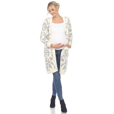 Maternity Leopard Print Open Front Sherpa Coat