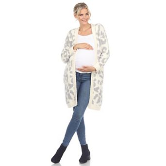Maternity Leopard Print Open Front Sherpa Coat
