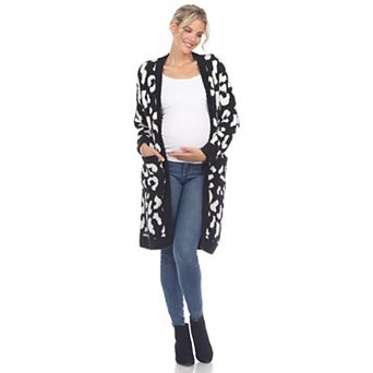 Maternity Leopard Print Open Front Sherpa Coat