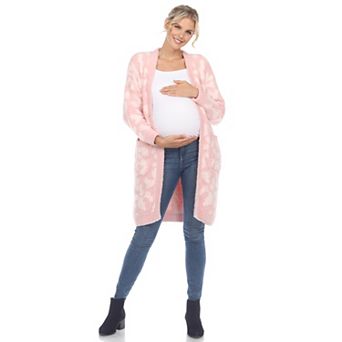 Maternity Leopard Print Open Front Sherpa Coat