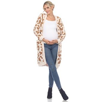Maternity Leopard Print Open Front Sherpa Coat