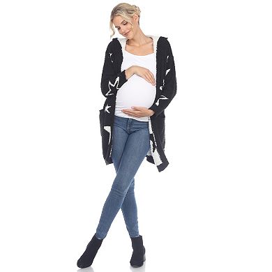 Maternity Hooded Open Front Sherpa Coat