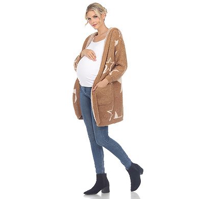 Maternity Hooded Open Front Sherpa Coat
