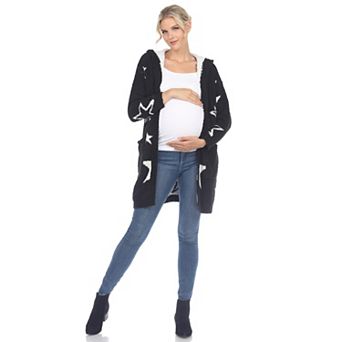 Maternity Hooded Open Front Sherpa Coat