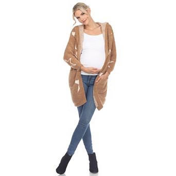 Maternity Hooded Open Front Sherpa Coat