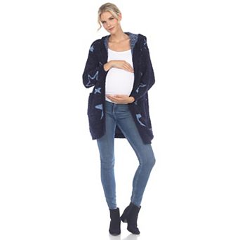 Maternity Hooded Open Front Sherpa Coat