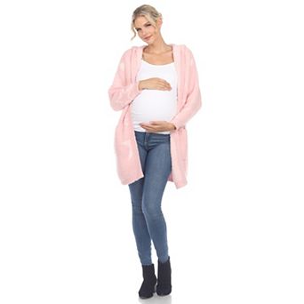 Maternity Hooded Open Front Sherpa Coat