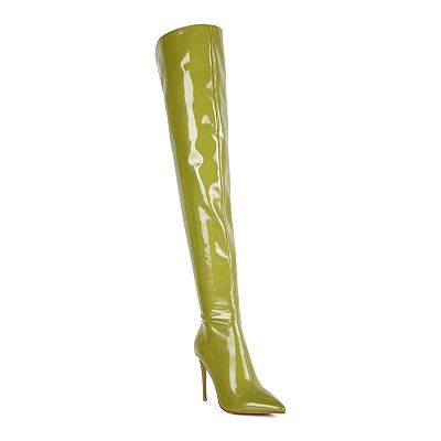 Neon yellow knee high boots best sale