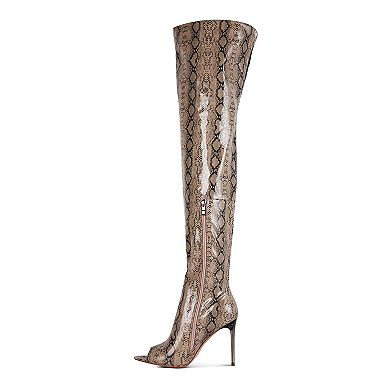 London Rag Women's Snake Print Thigh-High Boots