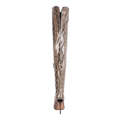 London Rag Women's Snake Print Thigh-High Boots