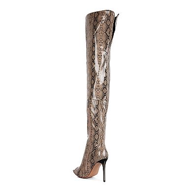 London Rag Women's Snake Print Thigh-High Boots