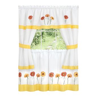 Achim 3 pc Gerbera Daisy Embellished Cottage Window Curtain Set