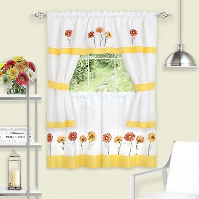 Achim 3-piece Gerbera Daisy Embellished Cottage Window Curtain Set