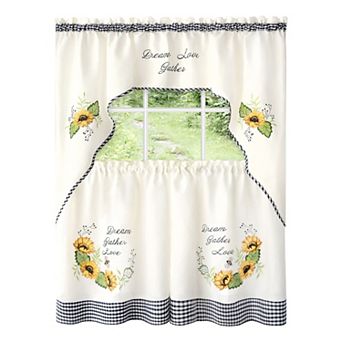 Achim 3 pc "Dream, Gather, Love" Sunflower Picnic Embellished Tier & Swag Window Curtain Set