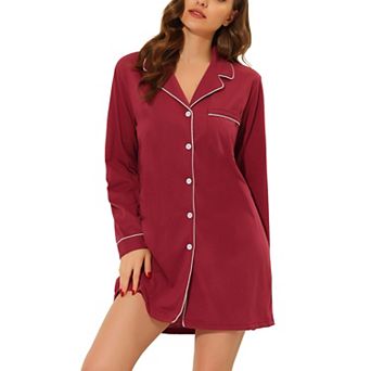 Women's Summer Notched Lapel Short Sleeves Button Down Sleepshirt