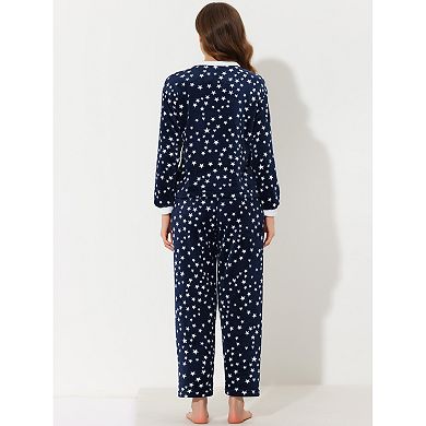 Women's Heart Star Warm Plush Fleece Top and Pants Pajamas Set