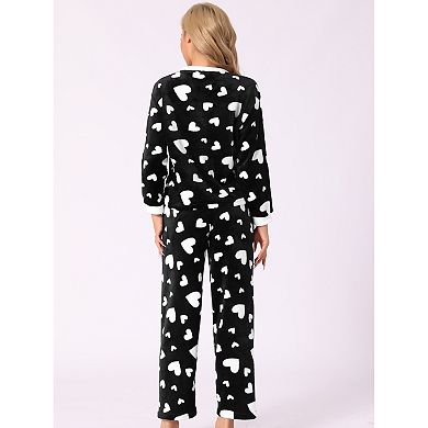 Women's Heart Star Warm Plush Fleece Top and Pants Pajamas Set