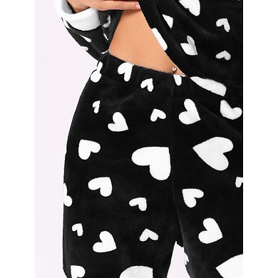 Women's Heart Star Warm Plush Fleece Top and Pants Pajamas Set