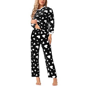 Women's Heart Star Warm Plush Fleece Top and Pants Pajamas Set