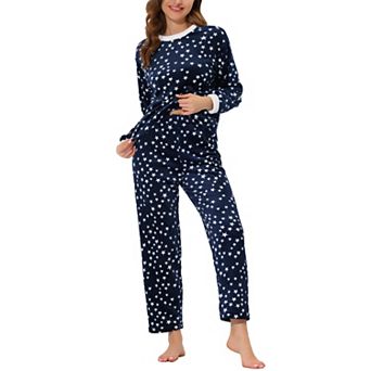 Women's Heart Star Warm Plush Fleece Top and Pants Pajamas Set