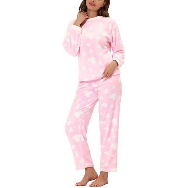 Women's Heart Star Warm Plush Fleece Top and Pants Pajamas Set