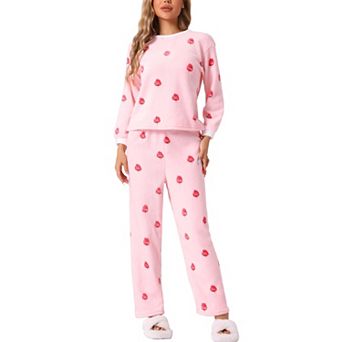 Women's Heart Star Warm Plush Fleece Top and Pants Pajamas Set