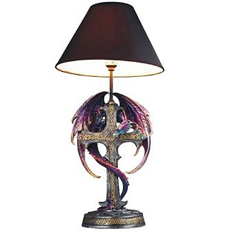 24.5"H Purple/Blue Dragon Embracing Cross Table Lamp Statue Fantasy Decoration Figurine