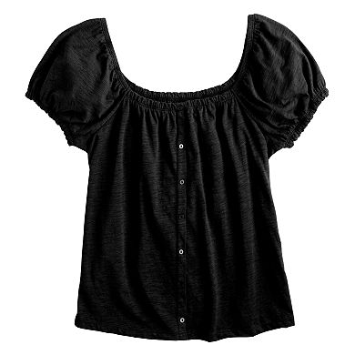 Juniors' SO® Puff Sleeve Button-Up Top