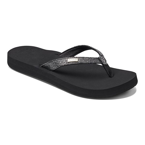 Reef Black Women’s Wide Strap Flip Flops Cushion Size 9