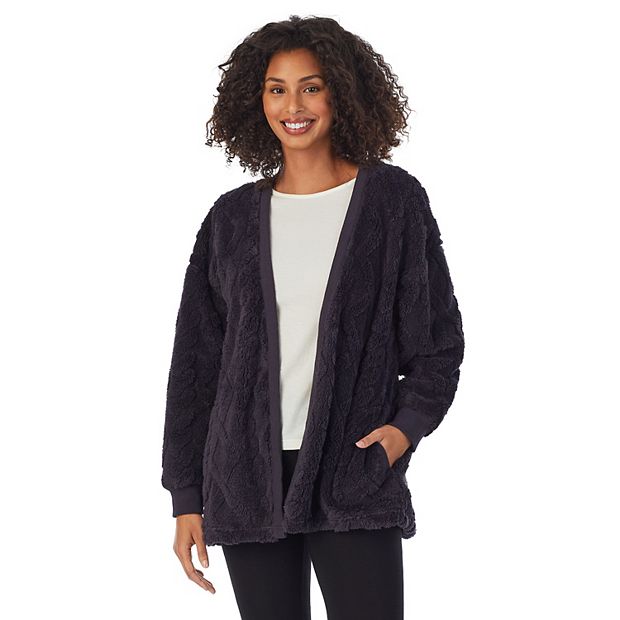 Cuddl Duds Flexwear Open-Front Cardigan and Sweater Stripe/Brick M New