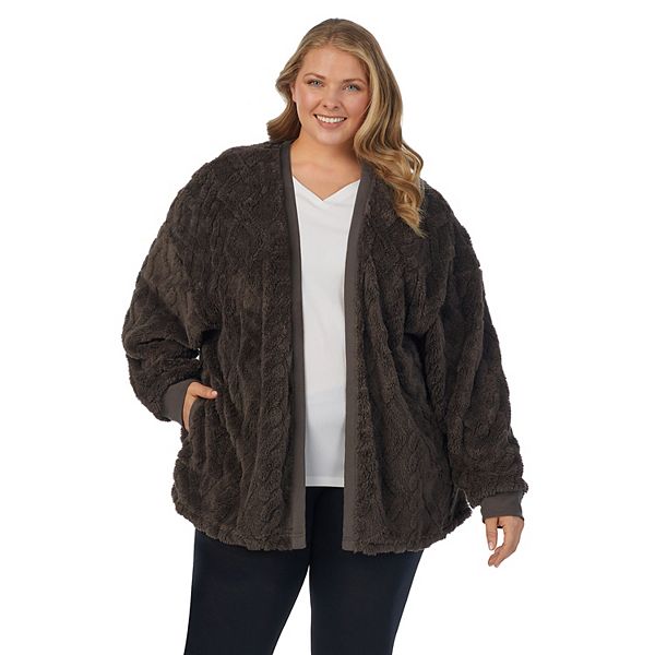 Plus Size Cuddl Duds® Cable Sherpa Boyfriend Cardigan
