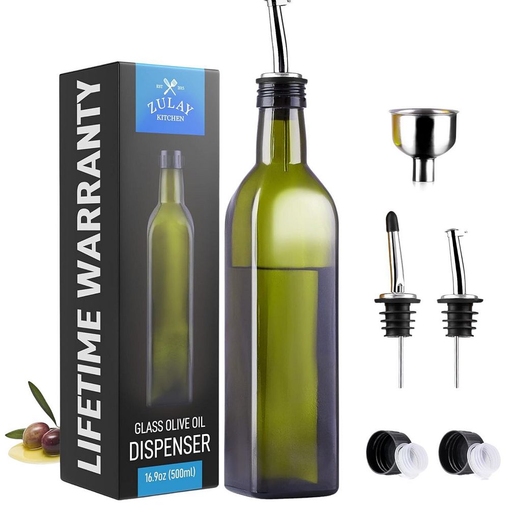 Zulay Kitchen Olive Oil Dispenser Bottle with Accessories - Clear And Green