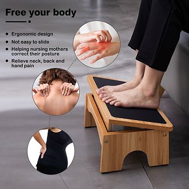 Wood Foot Rest With 3-Level Quick Adjust Incline For Sore Feet, Improve Circulation & Relief Swelling
