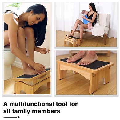 Wood Foot Rest With 3-Level Quick Adjust Incline For Sore Feet, Improve Circulation & Relief Swelling